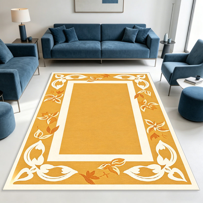 Golden Ochre Floral area rugs for Living Room, Soft and Comfortable, Suitable for all seasons, easy to maintain, machine washable Indoor floor mat, Under Table Farmhouse suitable for Bedroom, Dining Room, Study, Patio, Balcony, Home Decor