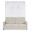Lit escamotable double pleine grandeur avec canapé et coussin, lit pliant compact pour petits appartements, blanc