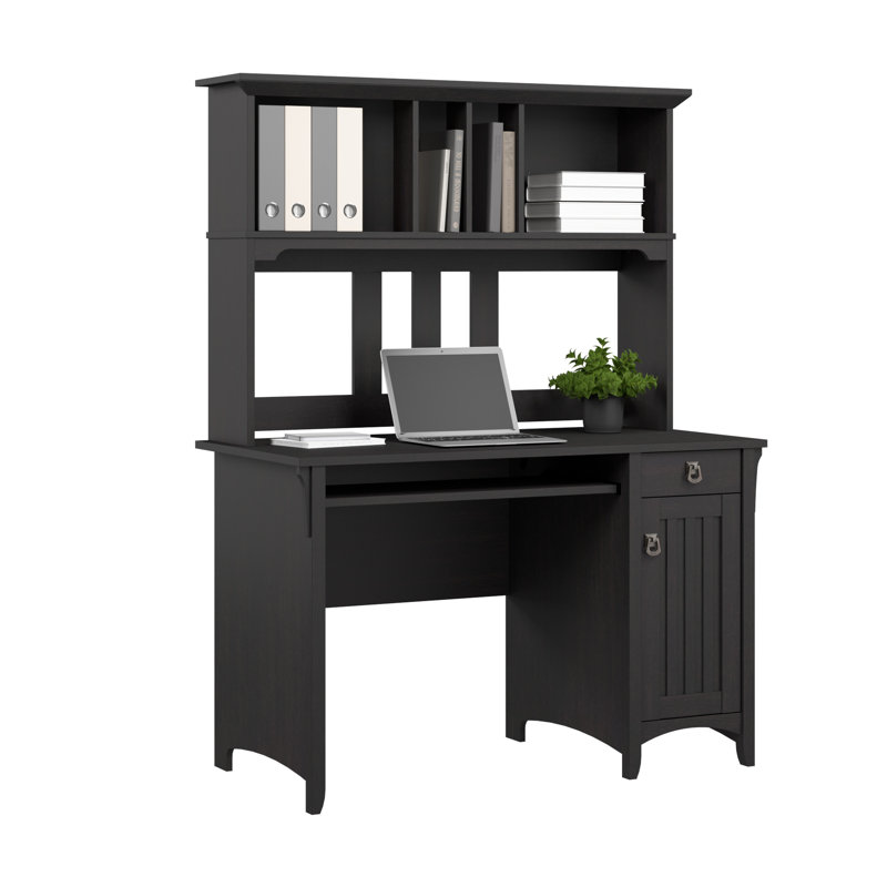 Petit bureau d'ordinateur avec huche en noir rétro, Noir rétro