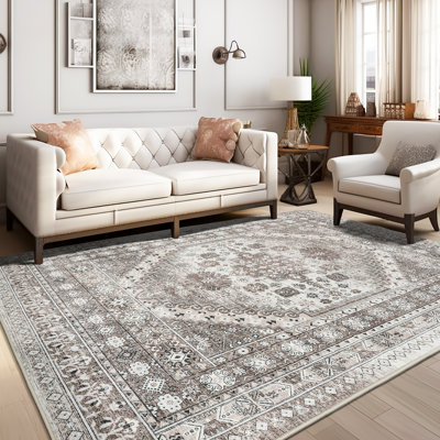 Tapis lavable antidérapant Medallion (brun)