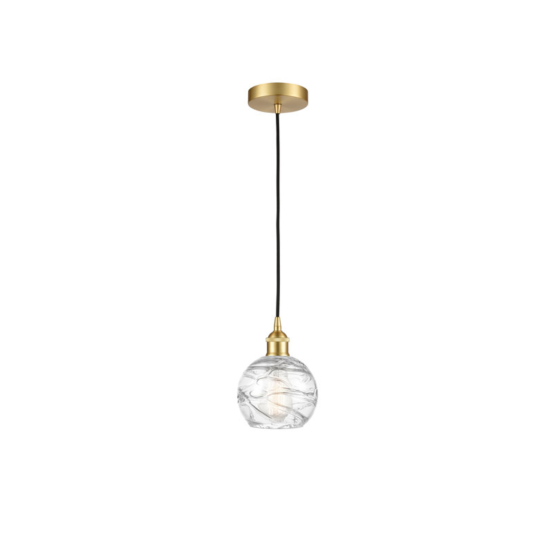 1 - Light Single Globle Pendant, 8.75" H x 6" W x 6" D, Satin Gold, Clear