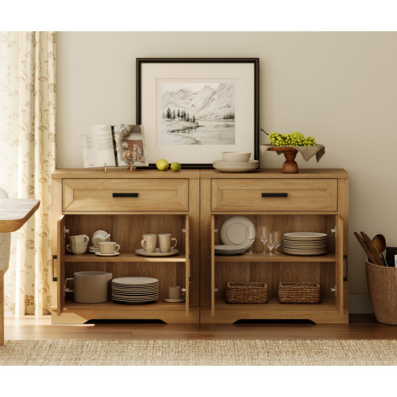 Laziza 63"W Large Modern Farmhouse Large Storage Sideboard Cabinet With Barn Doors & Drawers, Scratch-Resistant Tree Bark Finish