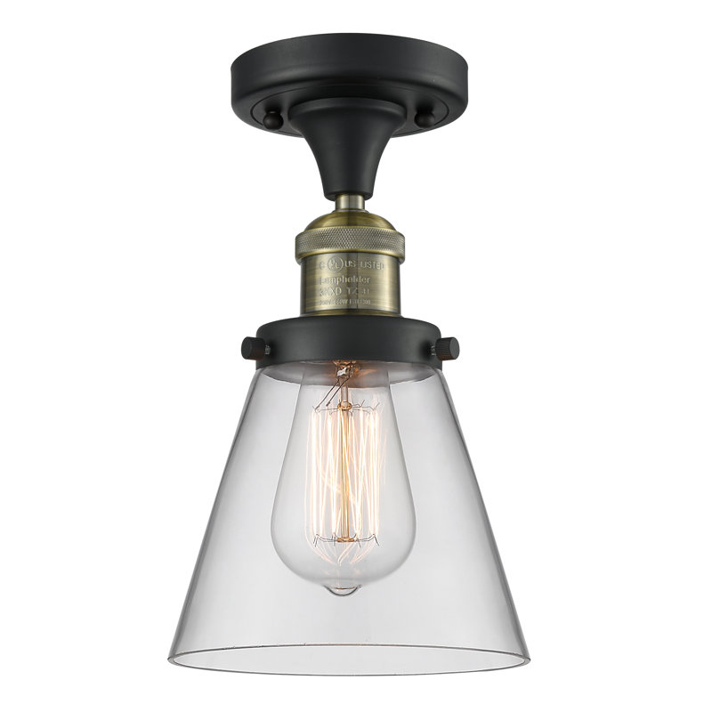 Plafonnier semi-encastré 1 lumière Cone, Ampoule à DEL rétro de 6 watts, Clair, Nickel poli