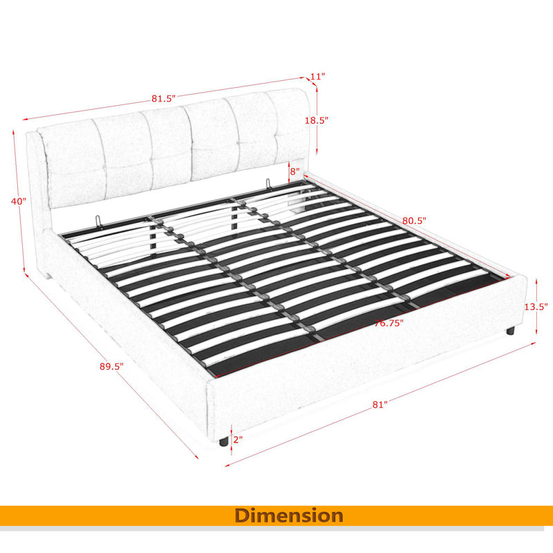 Très grand lit plateforme tapissier hydraulique avec tête de lit intégrée et tissu chenille, Noir, noir, noir, noir