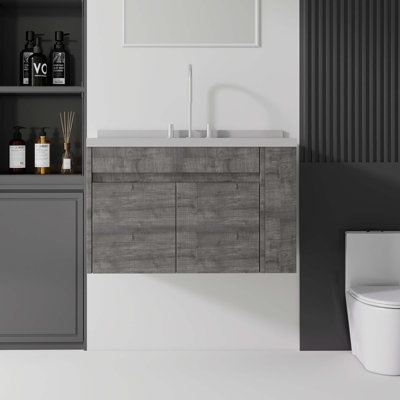 Meuble-lavabo flottant avec porte à fermeture douce et comptoir en marbre de culture