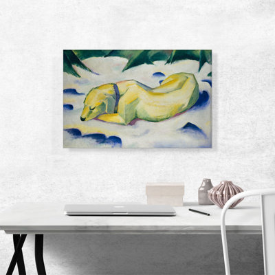 "Chien couché dans la neige 1910" par Franz Marc, reproduction d'art sur toile tendue