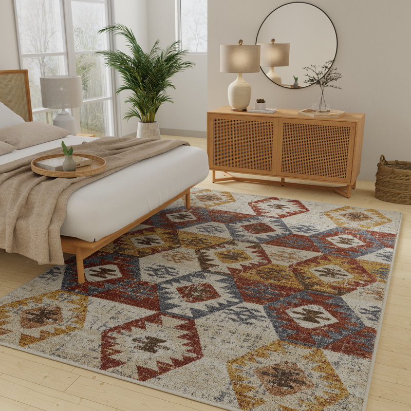 Tapis d'intérieur multicolore en polypropylène tissé à la main Raashi, Rectangle 4 pi x 6 pi