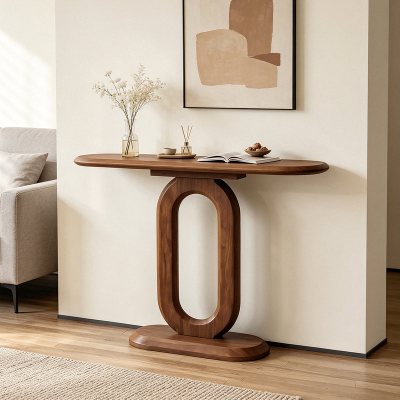 Console créative moderne en bois massif, H 31,5 po x l 55,12 po x P 11,81 po, Brun