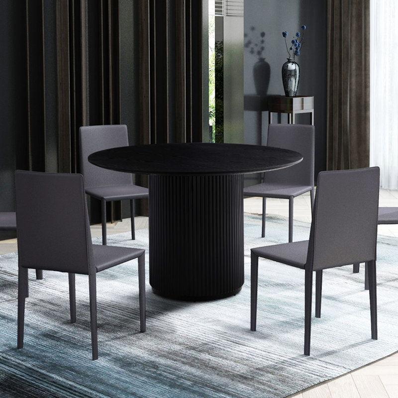Table de salle à manger noire tendance avec placage de chêne, 47,2 po x 47,2 po x 29,5 po, base fabriquée à la main pour le café