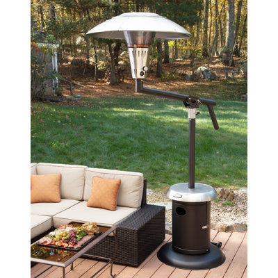 Chauffe-terrasse au propane parfait en acier inoxydable de 38 200 BTU avec réservoir caché et table à boissons, bras pivotant et écran thermique réfléchissant Cuisinart