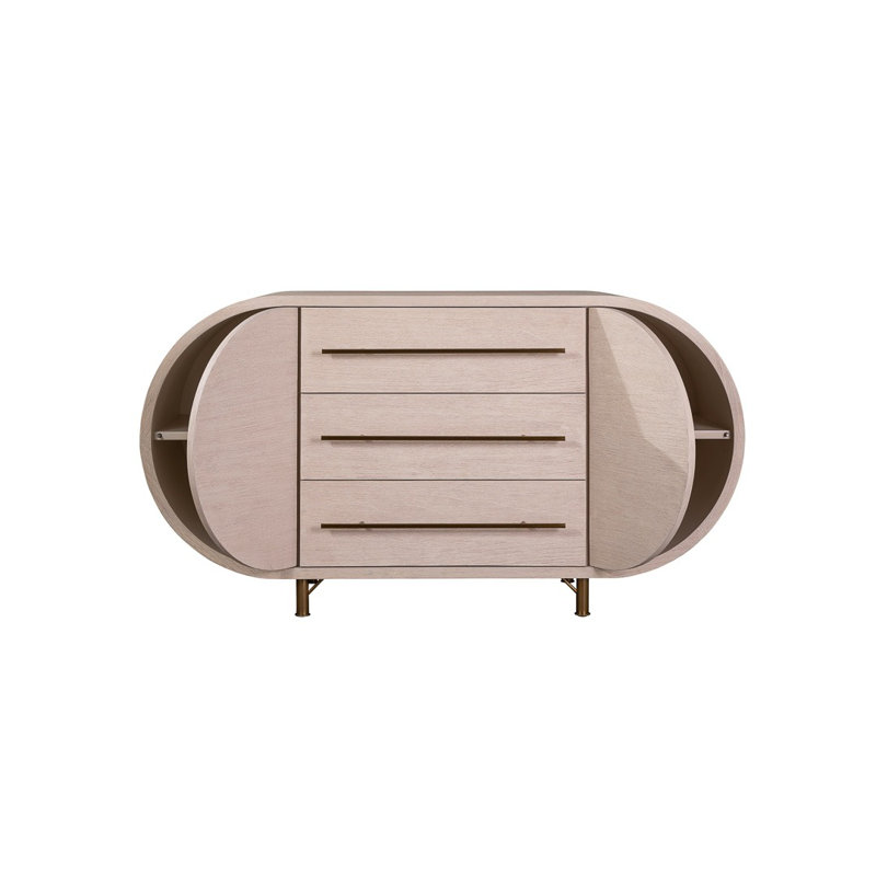 Mullinex 59'' W Solid Wood Sideboard, White Rustic Pine/Brass