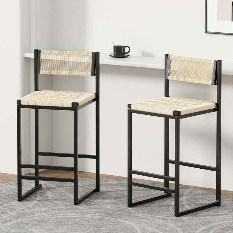 2 tabourets de cuisine avec structure en métal et siège en corde de papier tissé, conception moderne pour tout endroit, jusqu'à 220 lb, l 15,38 po x H 35,75 po partout