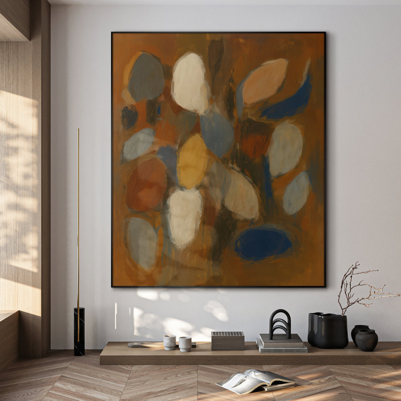 Très grand imprimé mural d'art sur tissu - Formes abstraites chaleureuses dans des tons de terre avec une brosse douce, mélange d'œuvres d'art pour le salon ou la chambre à coucher - «Assemblage requis du cadre (cadre non fini)»