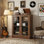 Armoire audio stéréo avec portes en verre, support audiovisuel haute de 35,4 po, support pour tourne-disque avec tablettes réglables et gestion des câbles, brun