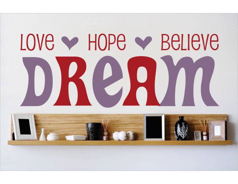 Décalcomanie murale love espère, Mauve / Rouge, H 12 po x l 30 po x P 0,16 po