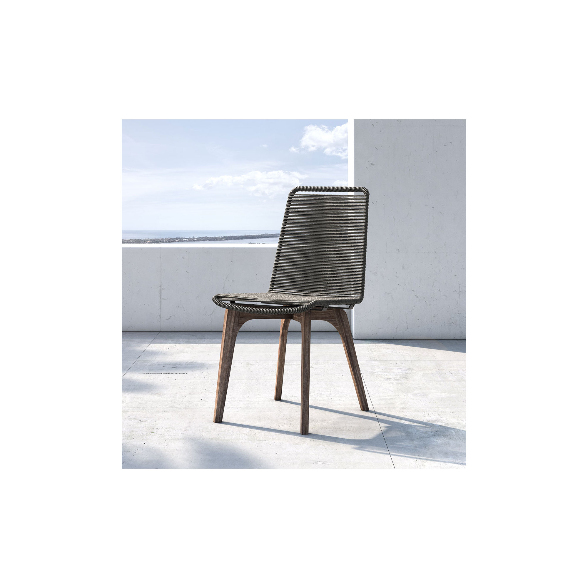 Huck Wood Premium All-Weather Wicker Outdoor Dining Side Chair, Dark Gray Cord/Distressed Eucalyptus