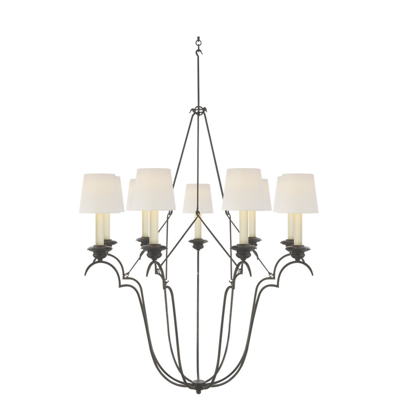 Belvedere 9 - Light Chandelier, Aged Iron, Fabric