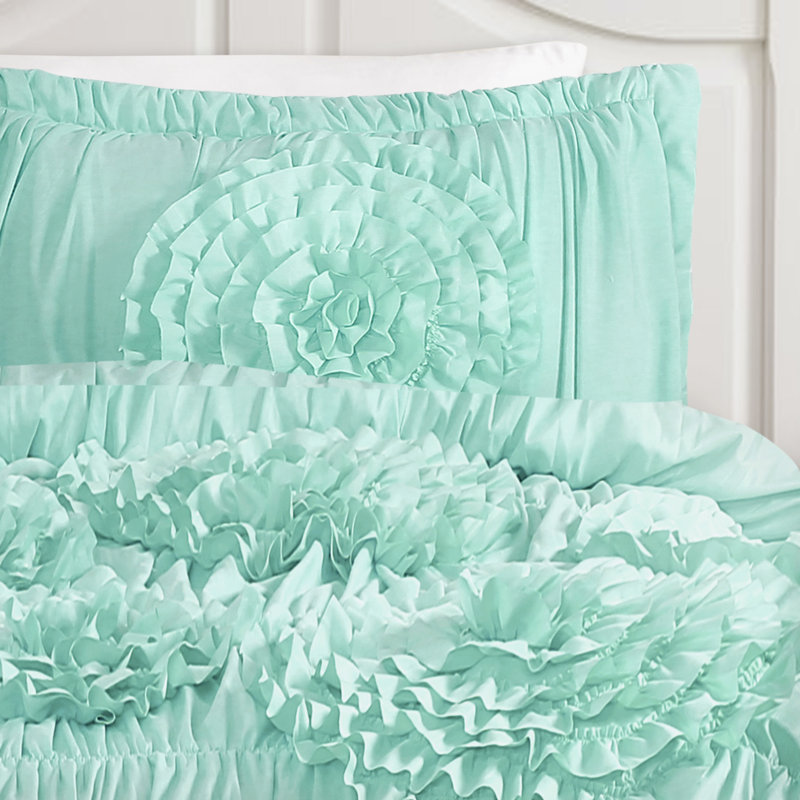 Ensemble d'édredon traditionnel en microfibre Serena, Grand édredon + 2 taies décoratives standard, Aigue-marine