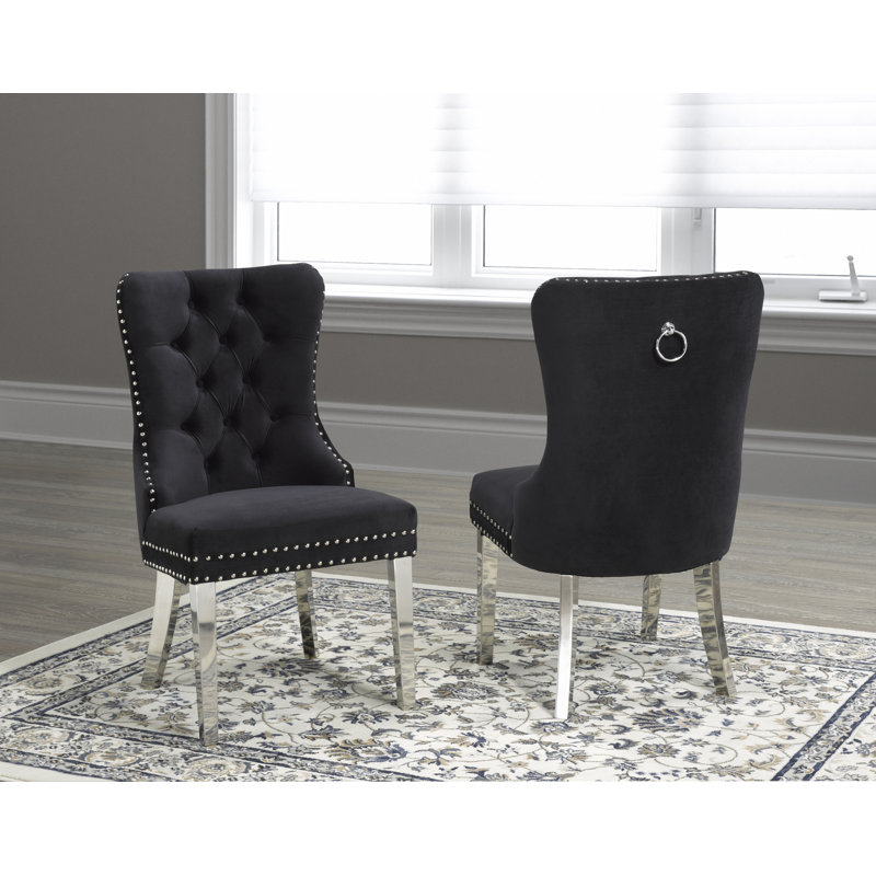 Chaise d'appoint en tissu Huggins, Noir, Argent
