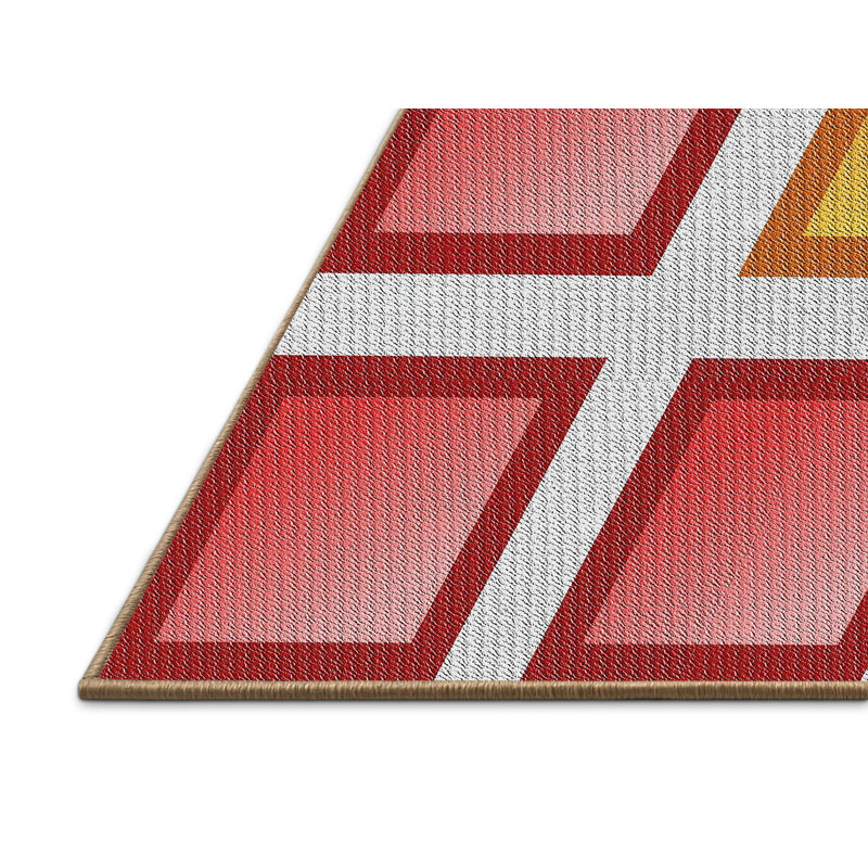 Tapis rouge/jaune/vert à motifs, Rectangle 4 pi x 6 pi