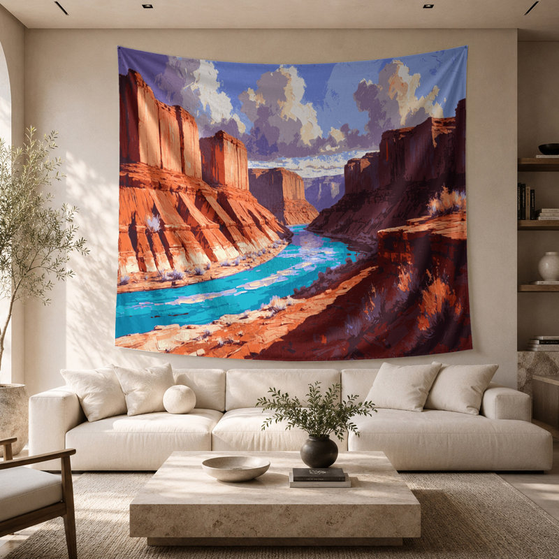 Tapisserie murale de canyon fluvial des paysages du Sud-Ouest, 68 po x 80 po