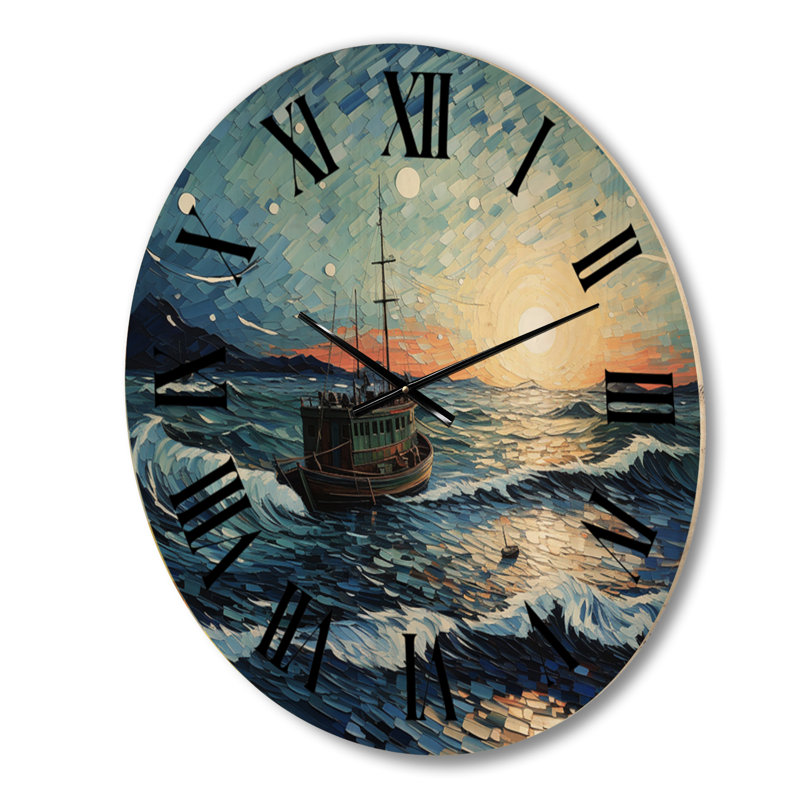 Horloge murale Vangogh Seascape With Fishing VI - Vangogh, Grand