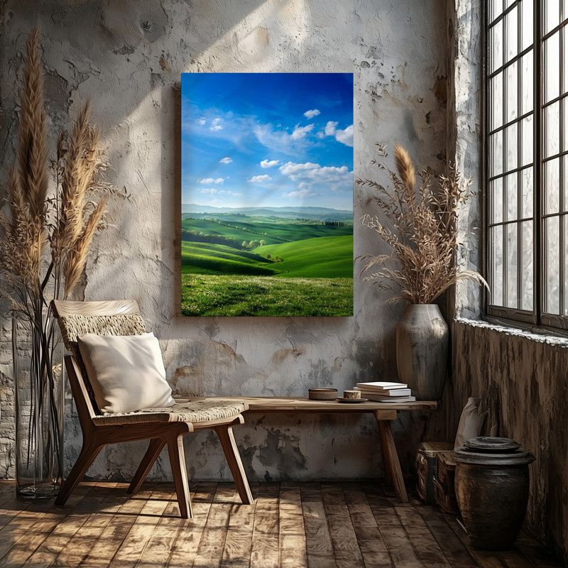 Reproduction d'art sur toile, "Un paysage serein avec des collines verdoyantes sous un mur", H 30 po x l 30 po