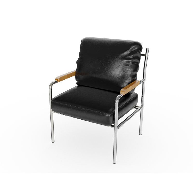 Fauteuil Mid-Century moderne en cuir et acier inoxydable, Noir
