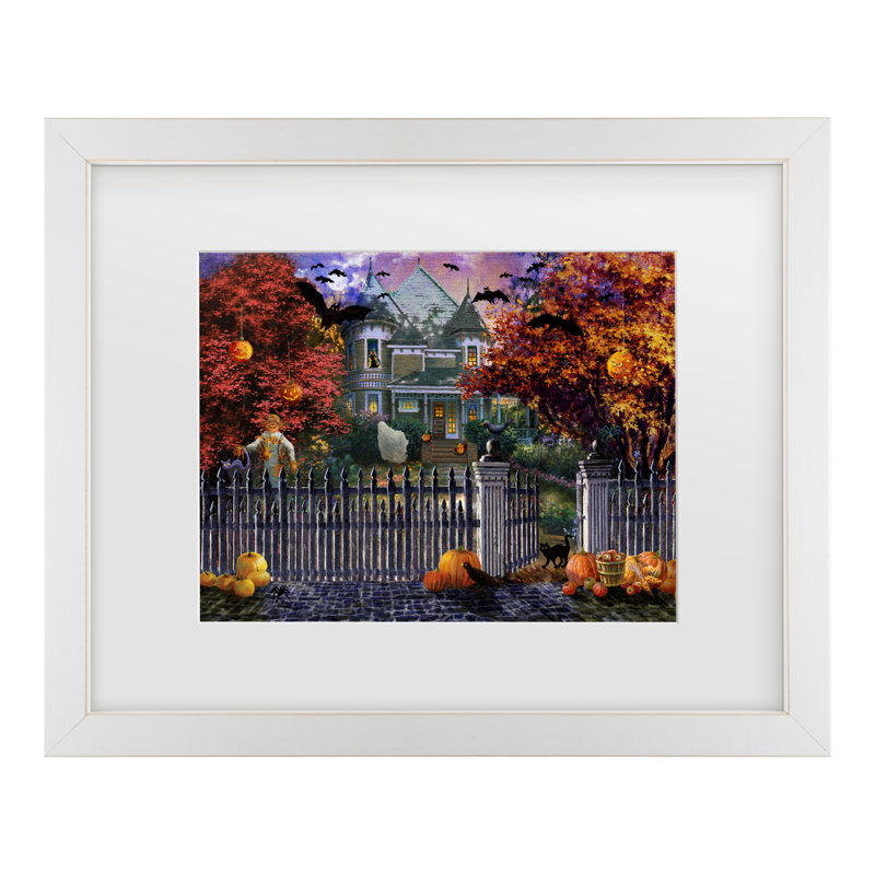 Nicky Boehme, «Halloween House», art encadré mat, Blanc, H 18 po x l 22 po x P 0,75 po