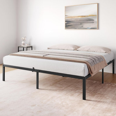 Structure de lit en métal - plateforme robuste de 14 pouces avec lattes en acier robuste - Design minimaliste moderne - Rangement spacieux sous le lit - Sans bruit - Sans boîte Vernal nécessaire - Assemblage facile