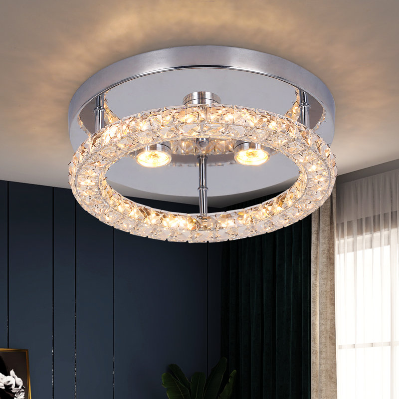 Modern K9 Crystal LED Ceiling Lamp Luminous Stainless Steel Round Ceiling Lamp, Three-Colour Adj