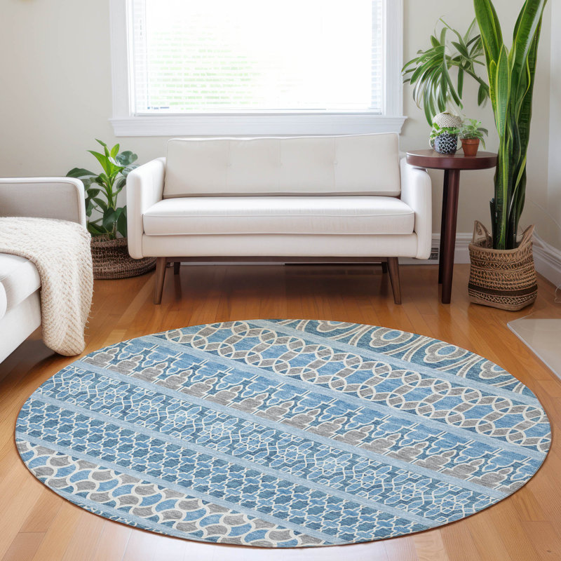 Premium Machine Washable Prisco Sky Rug, Round 8'