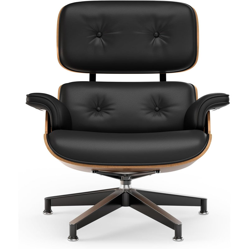 Plateau en cuir fleur noir, méridienne et repose-pieds de style Mid-Century, chaise moderne de conception classique, support de base robuste pour bureau d'étude de salon, noyer, rehausse