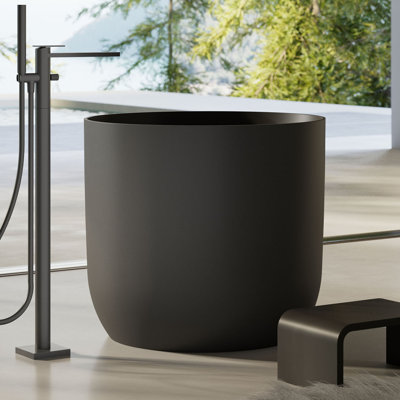 Baignoire de trempage autoportante noire en acrylique avec trop-plein et bonde escamotable 30 po x 30 po MonBlari