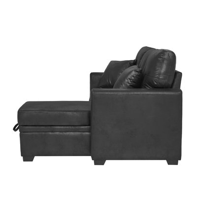 Faux Leather Sleeper Sofa With Reversible Chaise, Convertible Sofa Bed