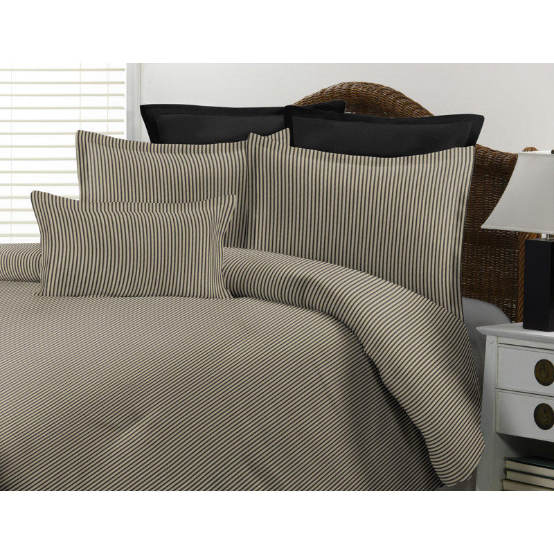  Ticking stripe Duvet Set, Brown, King Duvet Cover + 3 Additional Pieces