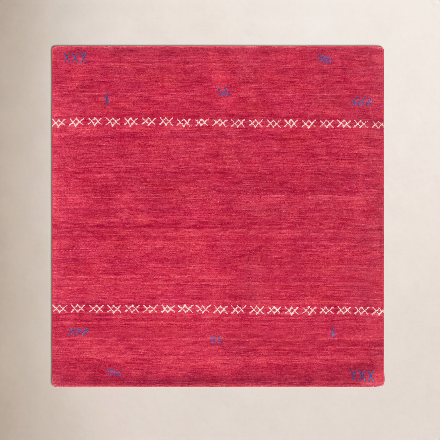 Santiago Red Handmade Wool Geometric Rug, Square 4'