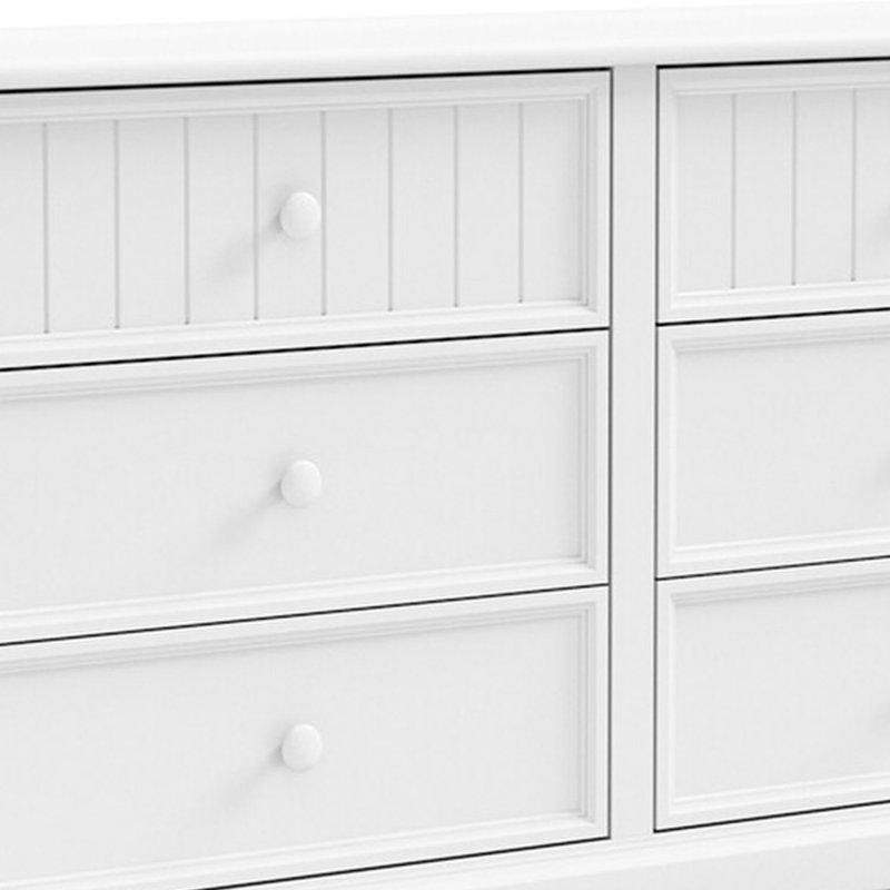 Commode large Toli, 6 tiroirs avec boutons ronds, bois franc blanc massif