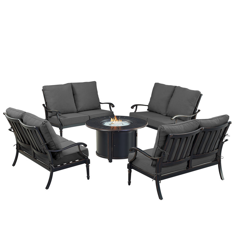 Ensemble de conversation d'extérieur pour 8 personnes avec coussins Paikea, Noir