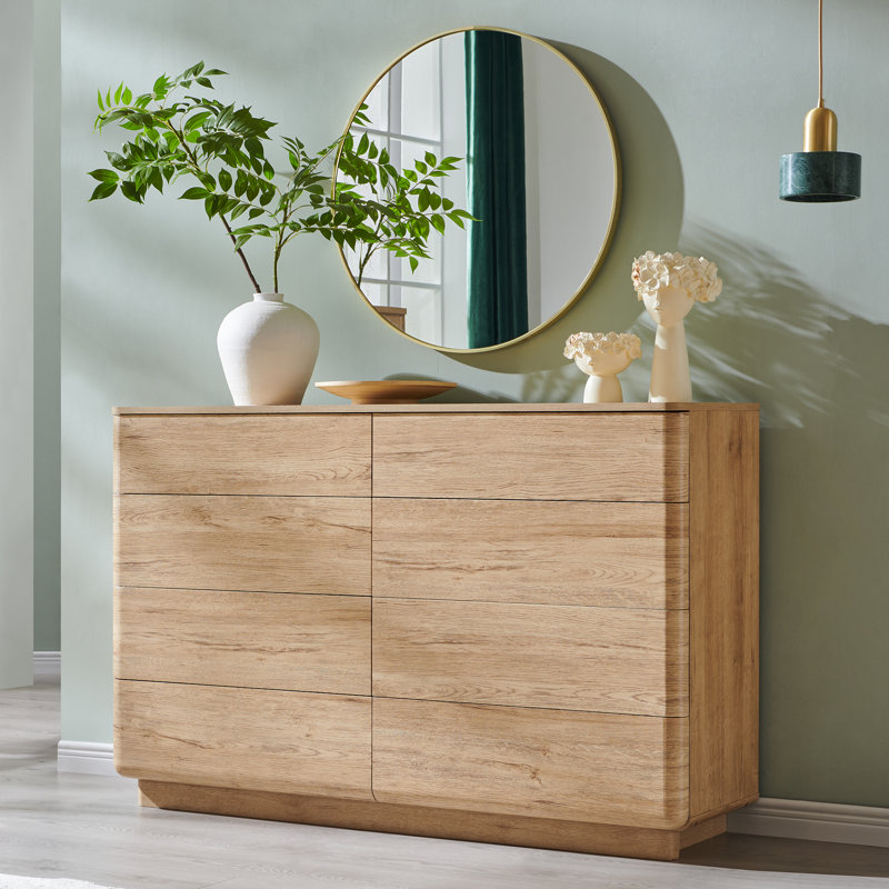 Commode double à 8 tiroirs de 52 po de hauteur avec commode haute en bois, Chêne naturel