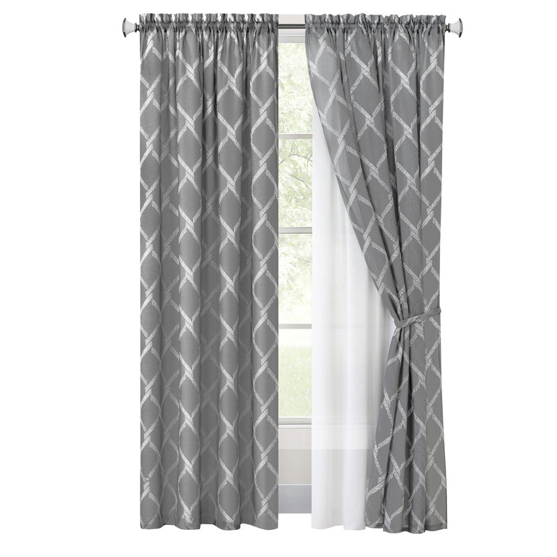 Paire de rideaux à passe-tringle Bombay, Argent, L 52 po x L 84 po