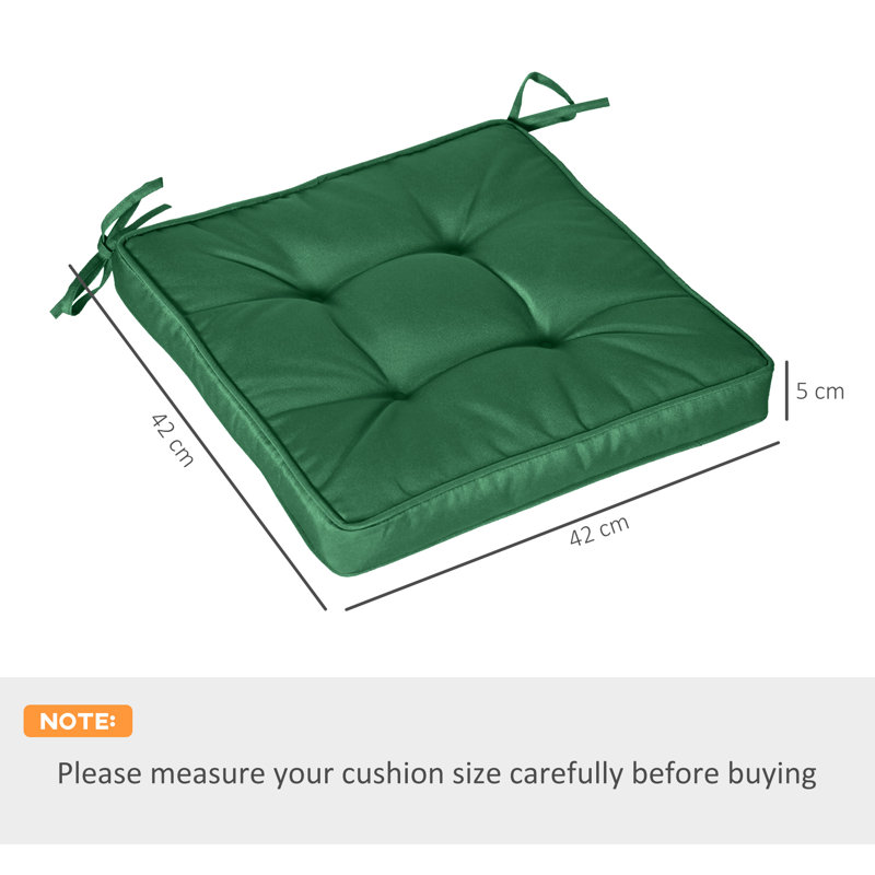 Outsunny Set of 4 Garden Seat Cushion with Ties 42 x 42cm Green