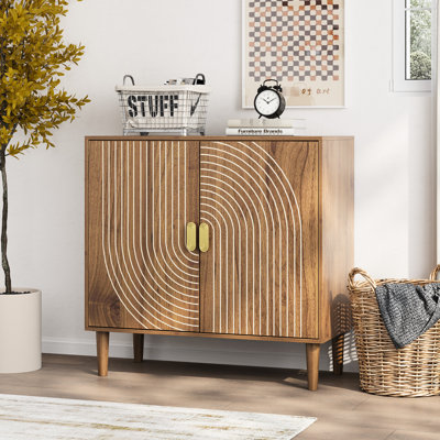 Multi-functional Storage Sideboard - Style, With Large Space Buffet Cabinet Adjustable Partitions Mid-century Modern Design, Scratch