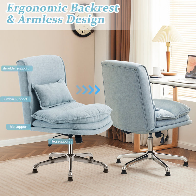 Upholstered Armless Task Office Chair without Wheels, Light Blue 