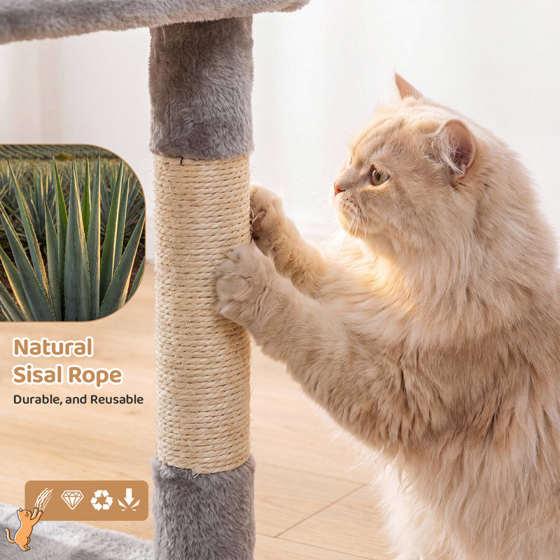 Tour pour arbre à chat multi-niveaux avec 2 condos pour chat, perchoirs, échelle, 3 boules de suspension et dispositif anti-basculement pour l'intérieur