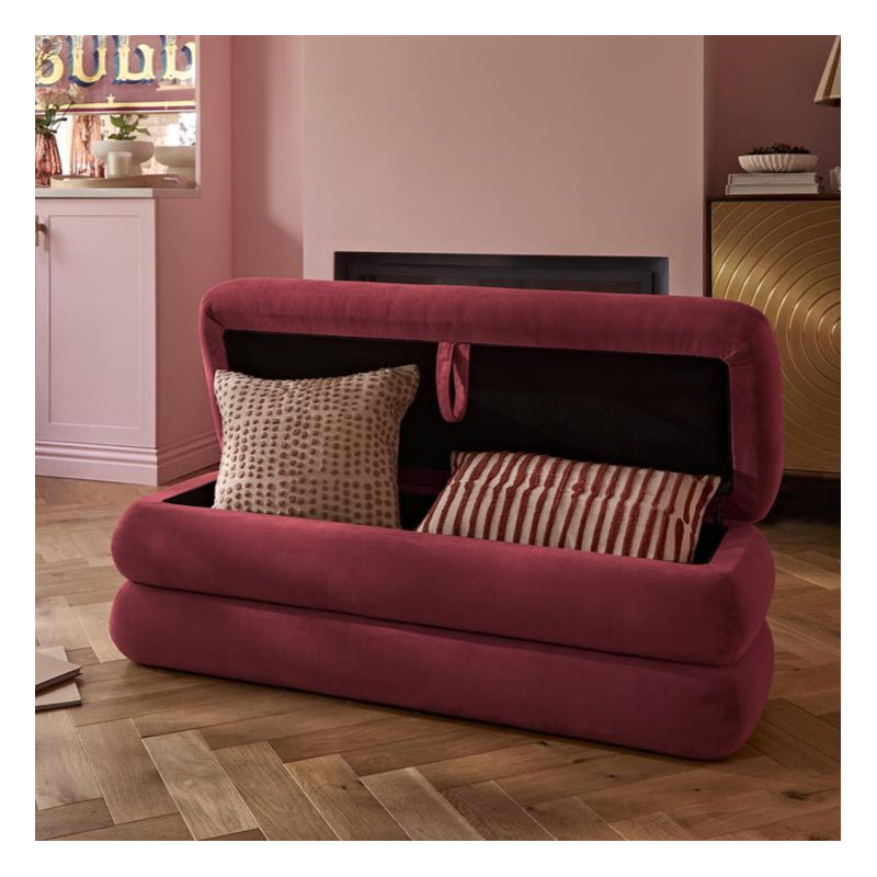 121cm Wide Rectangle Footstool Ottoman with Storage, Burgundy Red