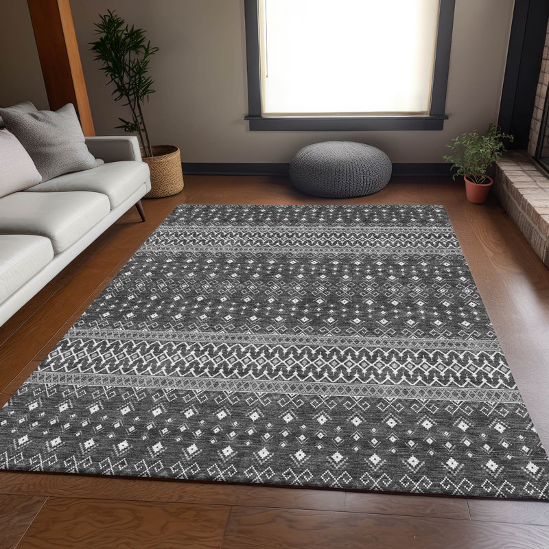 Tapis gris Prisco lavable à la machine de qualité supérieure, Rectangle 10 pi x 14 pi