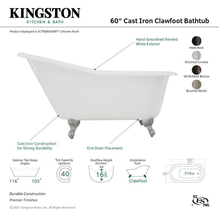 Kingston Brass Aqua Eden 72 x 31 White/Brushed Nickel Cast Iron Doub – US  Bath Store