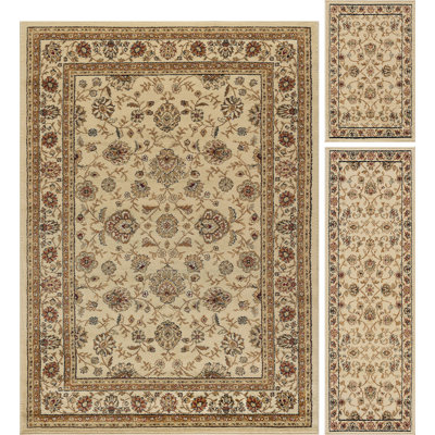 Sutton Place Oriental Floral Beige Indoor Area Rug for Living Room, Dining Room, Bedroom