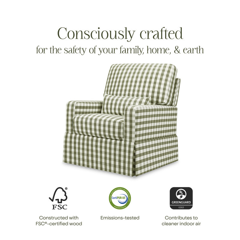 Crawford Pillowback Comfort Swivel Glider, Green Gingham